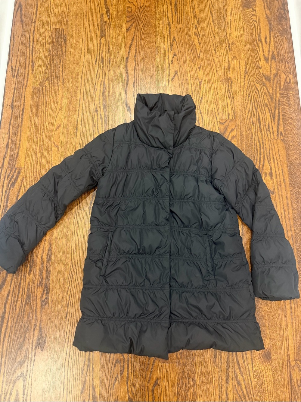 Eileen Fisher Black Quilted Puffer Coat with Stand Collar